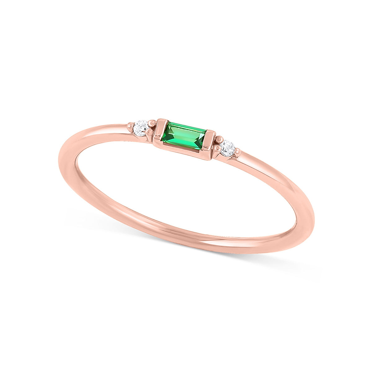 Petite Baguette Birthstone &amp; Accent Diamond Stacking Ring | Rose Gold
