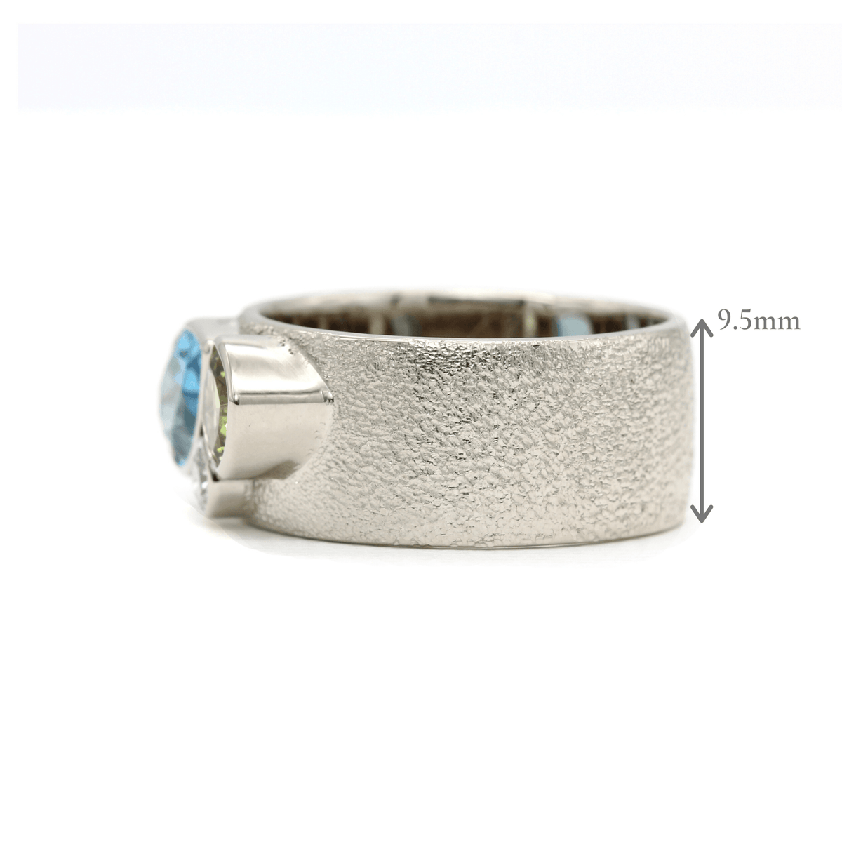 Three Stone Mother&#39;s Ring | Wide Textured Band | White Gold