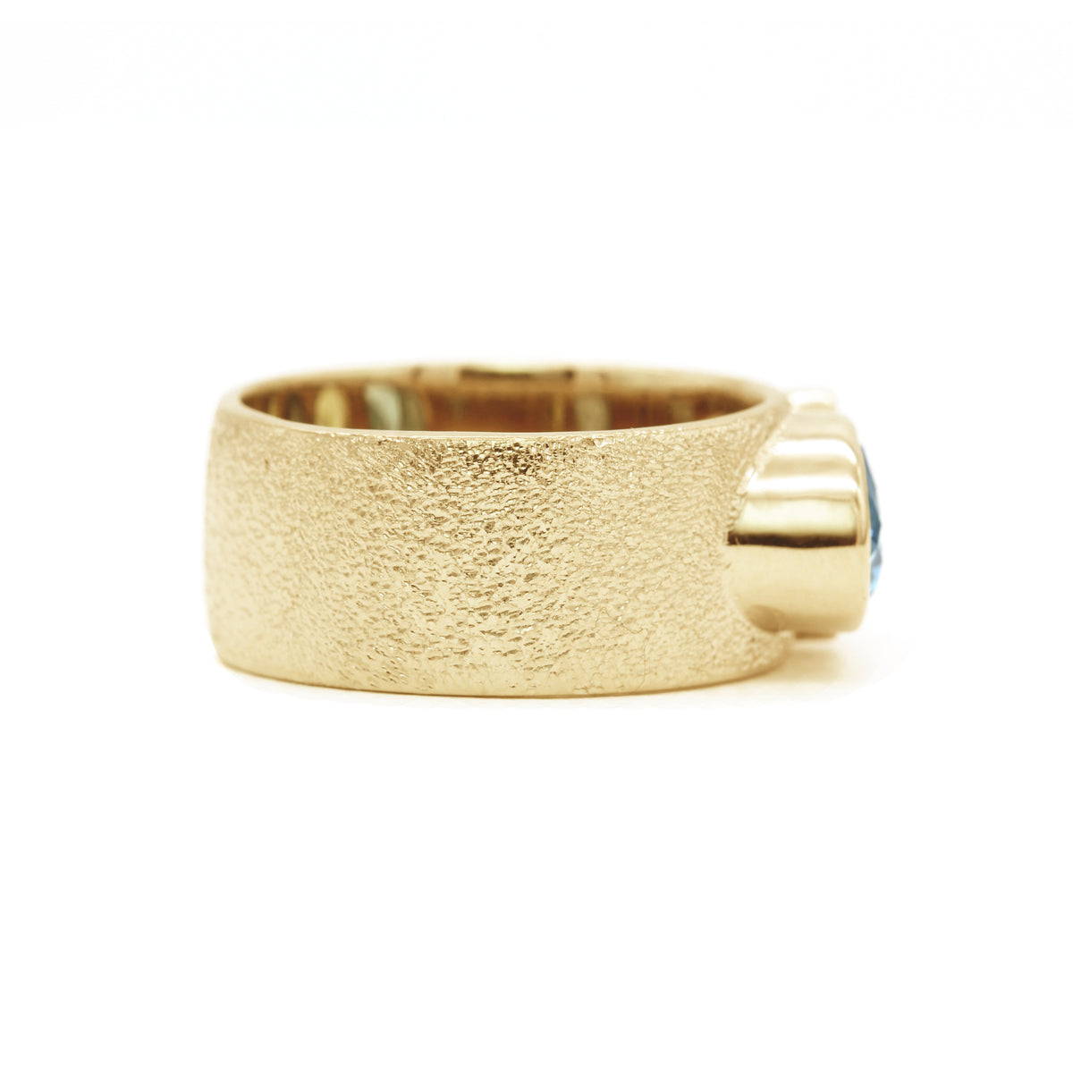 Three Stone Mother&#39;s Ring | Wide Textured Band | Yellow Gold
