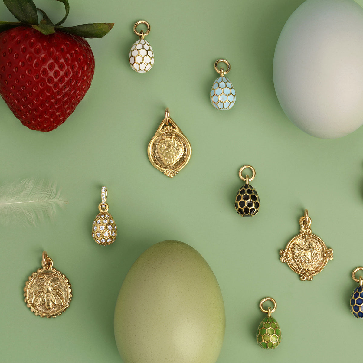 Honeycomb Egg Charm Pendant | Emerald Green