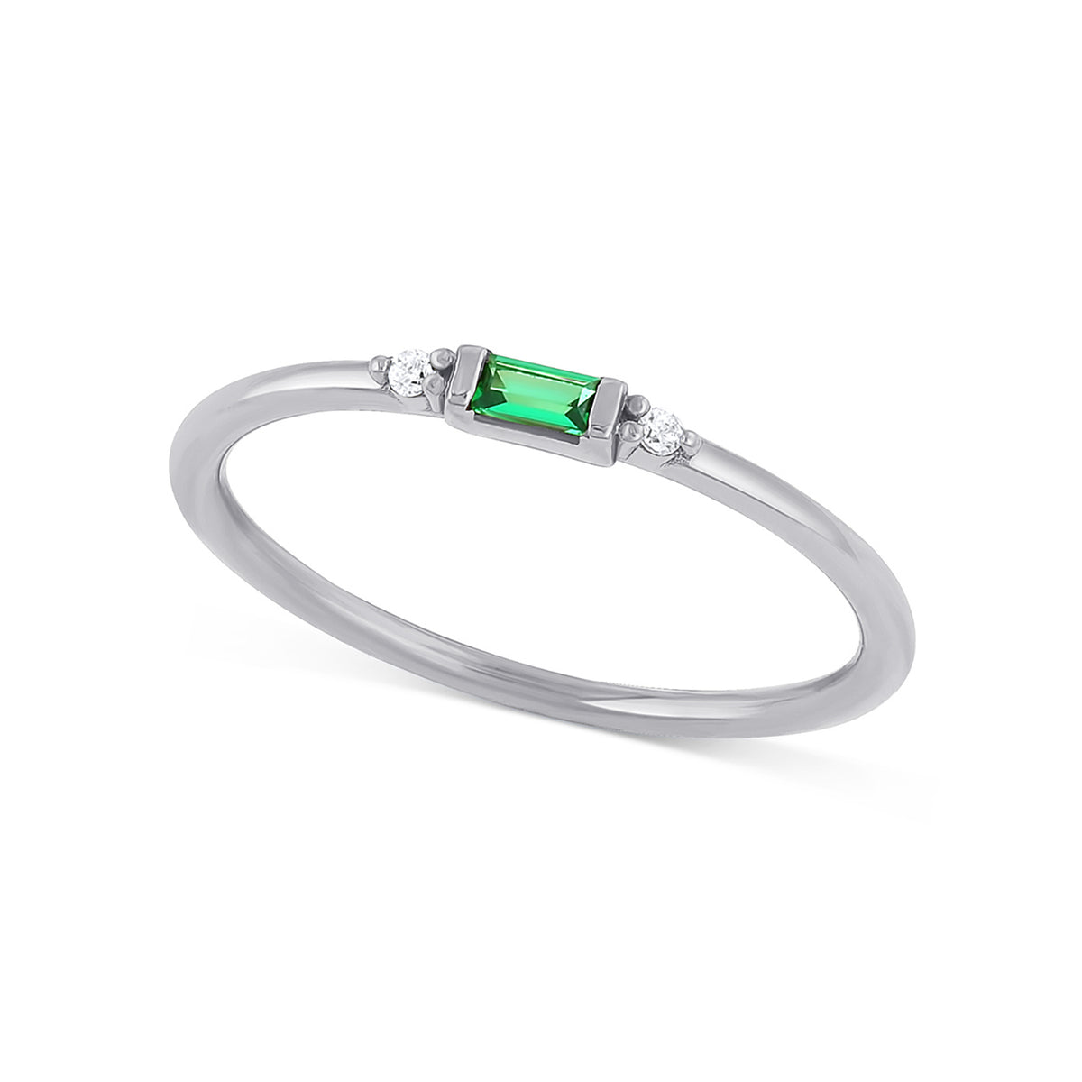Petite Baguette Birthstone &amp; Accent Diamond Stacking Ring | White Gold