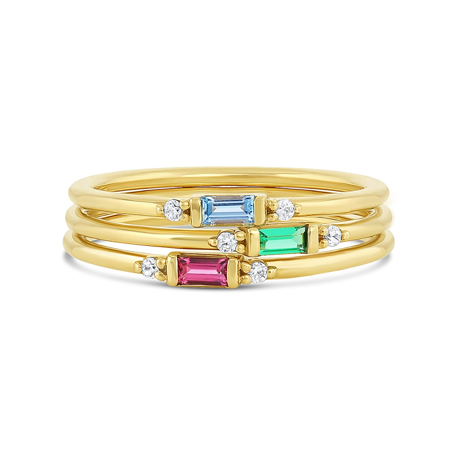 Petite Baguette Birthstone & Accent Diamond Stacking Ring | Yellow Gold