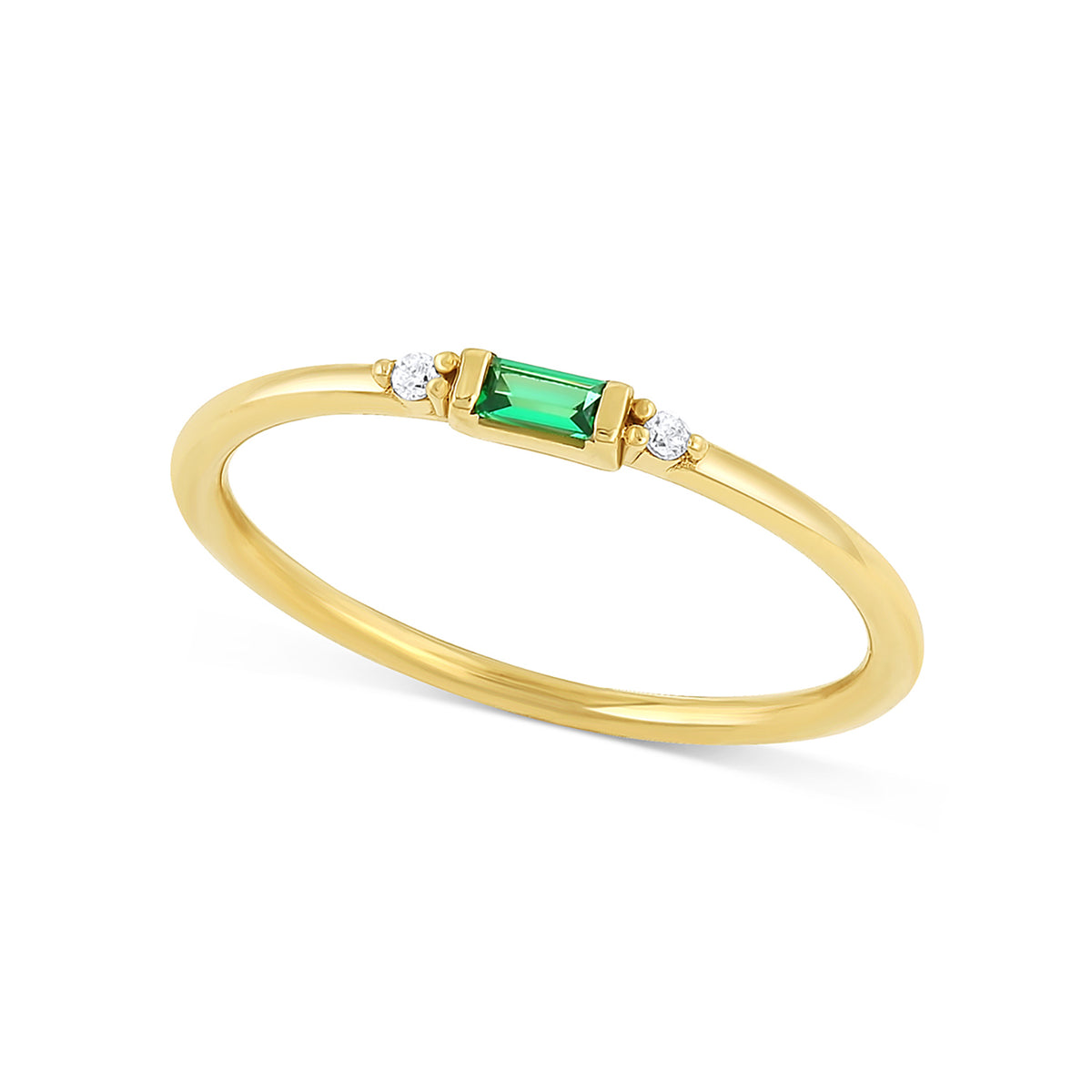 Petite Baguette Birthstone &amp; Accent Diamond Stacking Ring | Yellow Gold