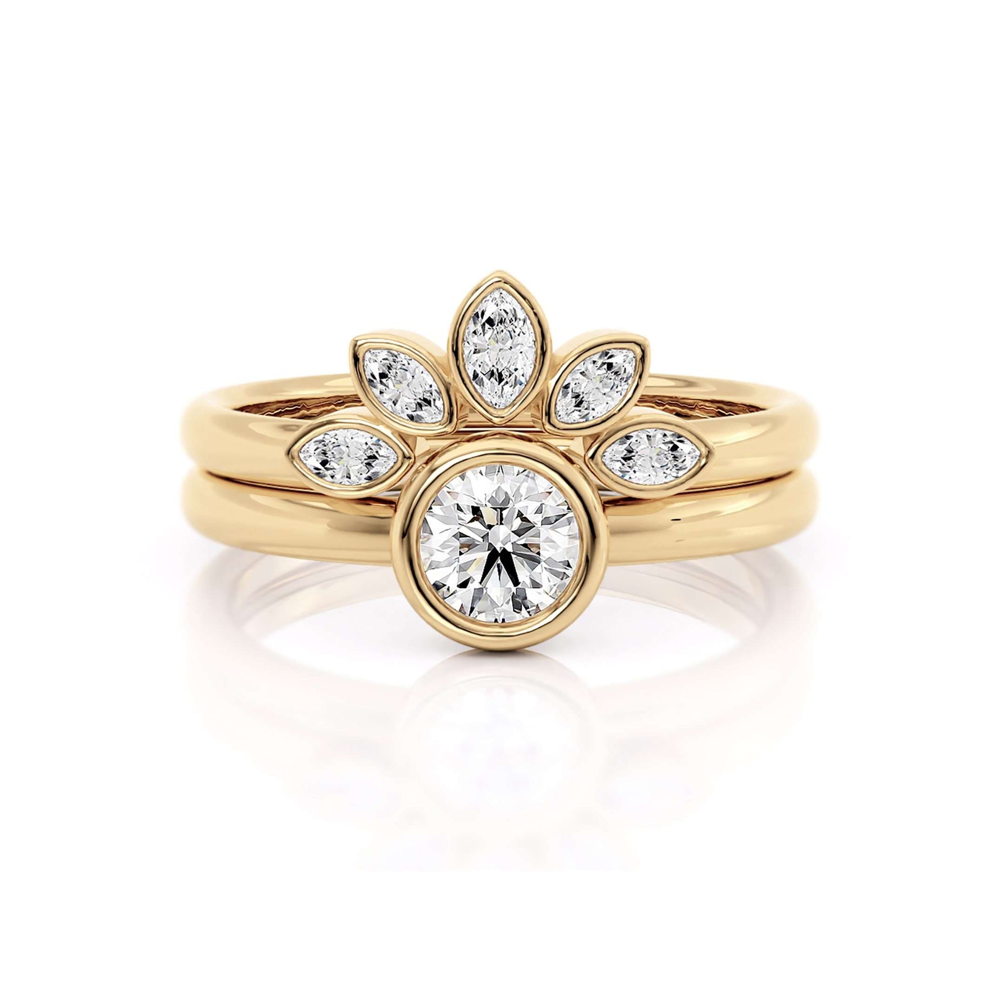 2 2 Marquise Ring Enhancer with Round diamond Moissanite Bezel Ring 14k Yellow Gold 4668e2fd a30d 434a 9ebf