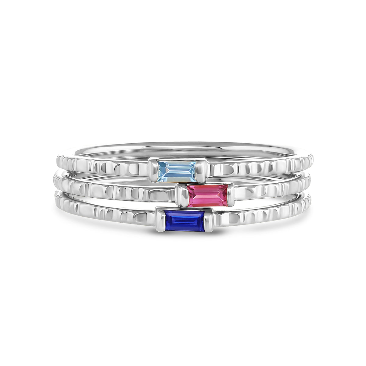 Petite Baguette Birthstone Stacking Ring | White Gold