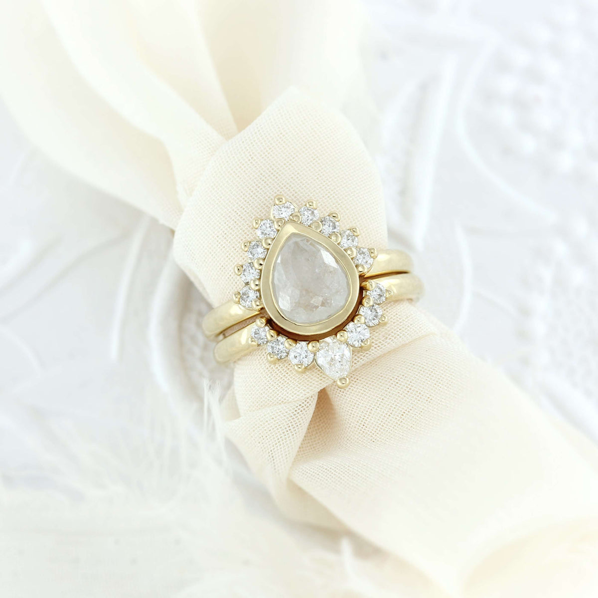 Jasmine | Pear Rose Cut Ice Diamond | Halo Engagement Ring | 14k Yellow Gold-Alysha Whitfield