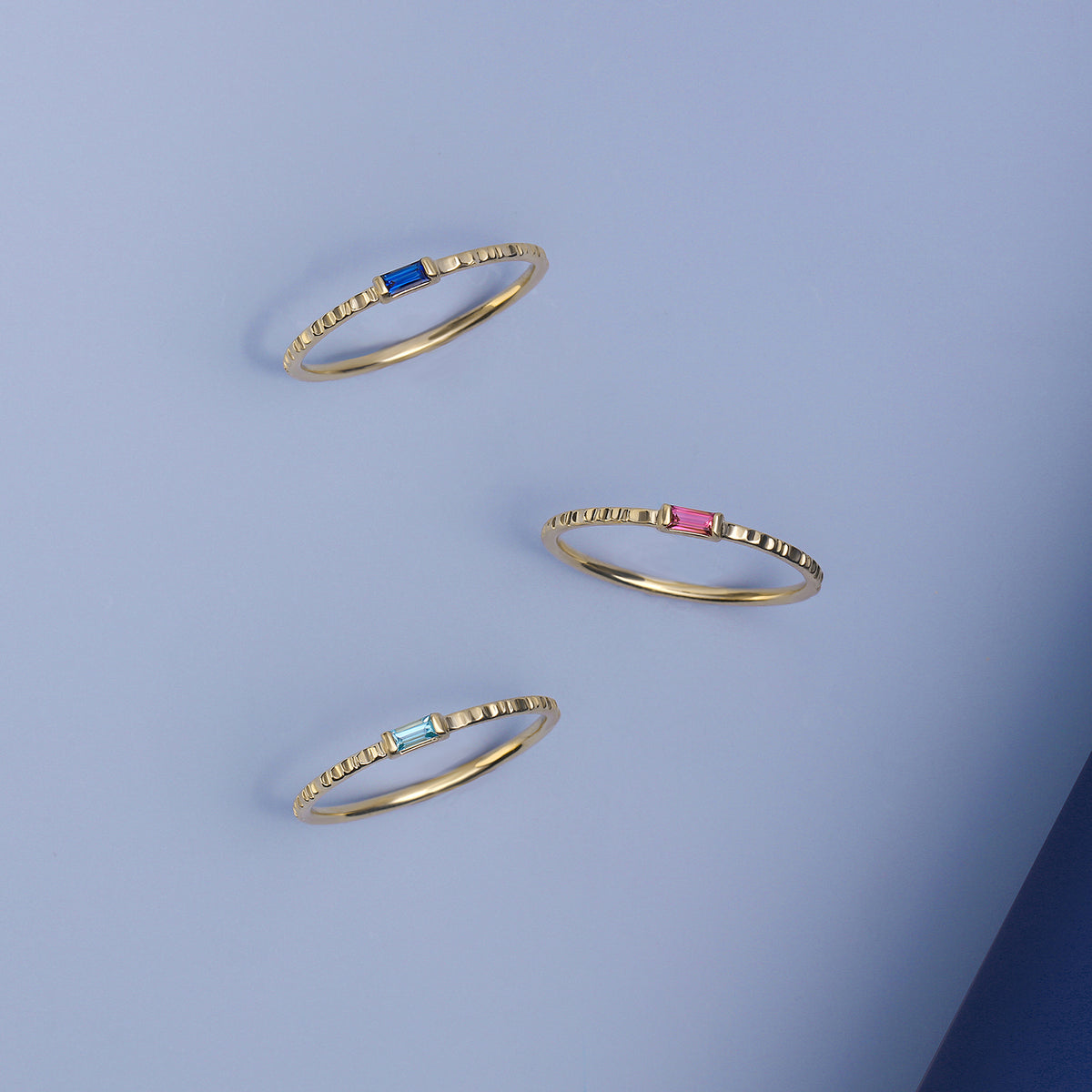 Petite Baguette Birthstone Stacking Ring | White Gold