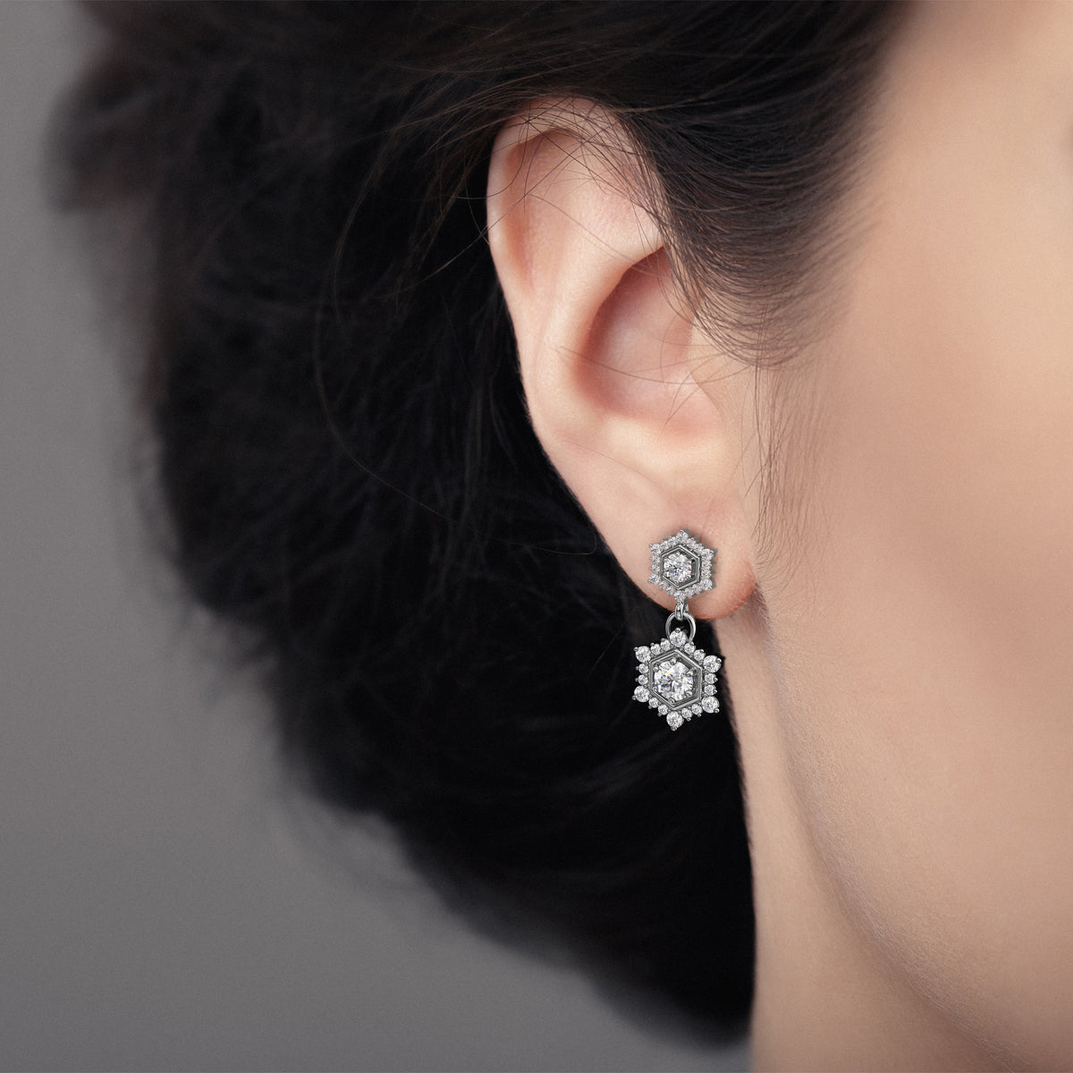 Camellia | Double Drop Hexagon Earrings