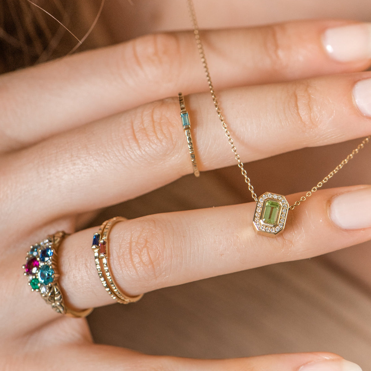 Petite Baguette Birthstone Stacking Ring | Yellow Gold