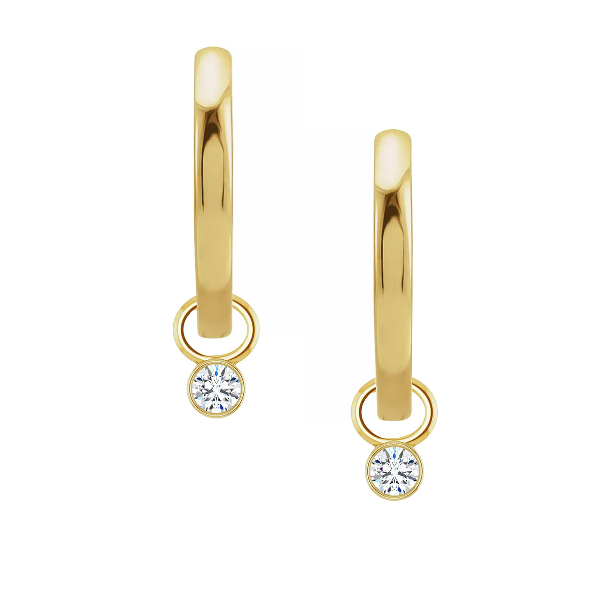 Petite Bezel Charm Huggie Earrings | Round Diamonds