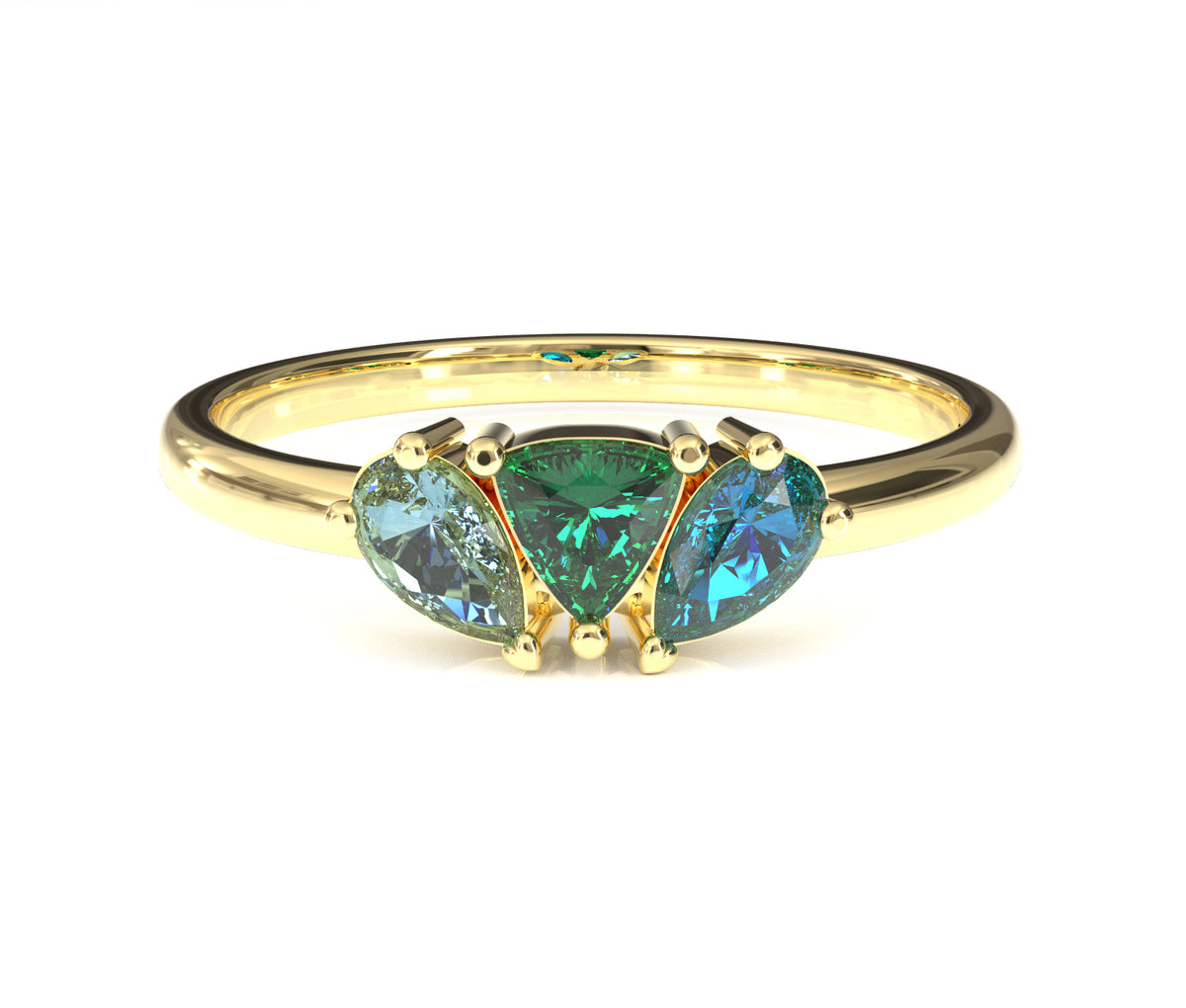 Custom Birthstone Ring for Erin - Emerald, Blue Topaz, Aquamarine