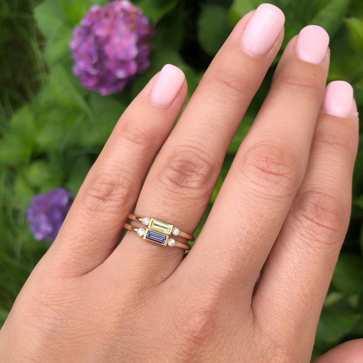 Baguette Birthstone Rings with Accent Diamonds