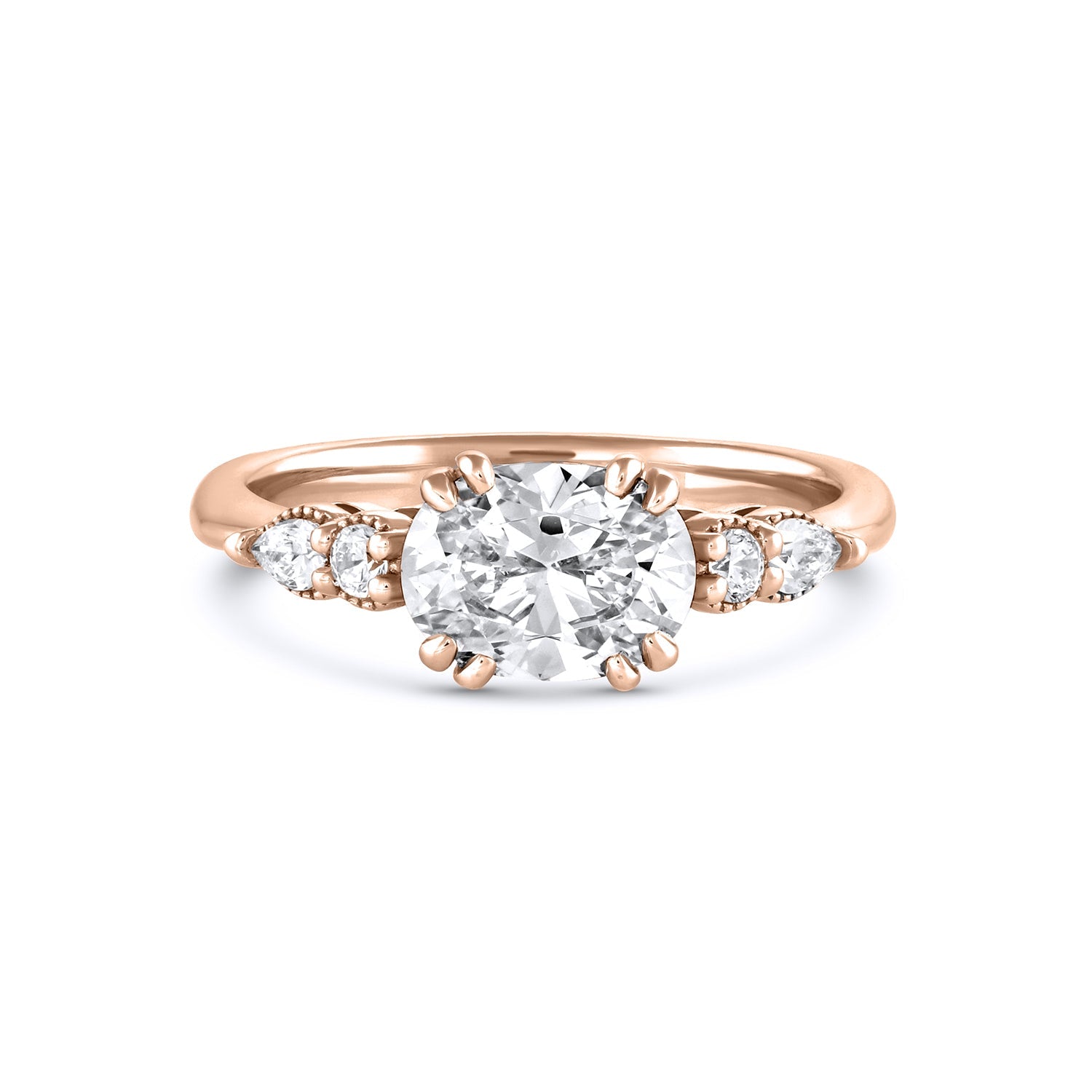 East to West Oval Diamond Halo Engagement Ring - South Bay Jewelry