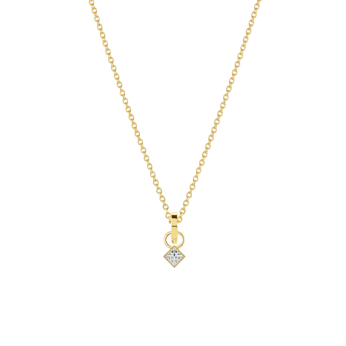 Petite Bezel Charm Necklace | Square Princess Cut Diamond