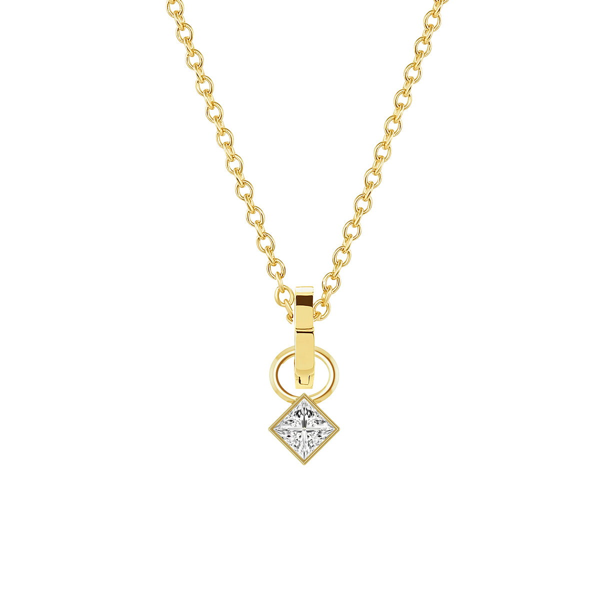 Petite Bezel Charm Necklace | Square Princess Cut Diamond