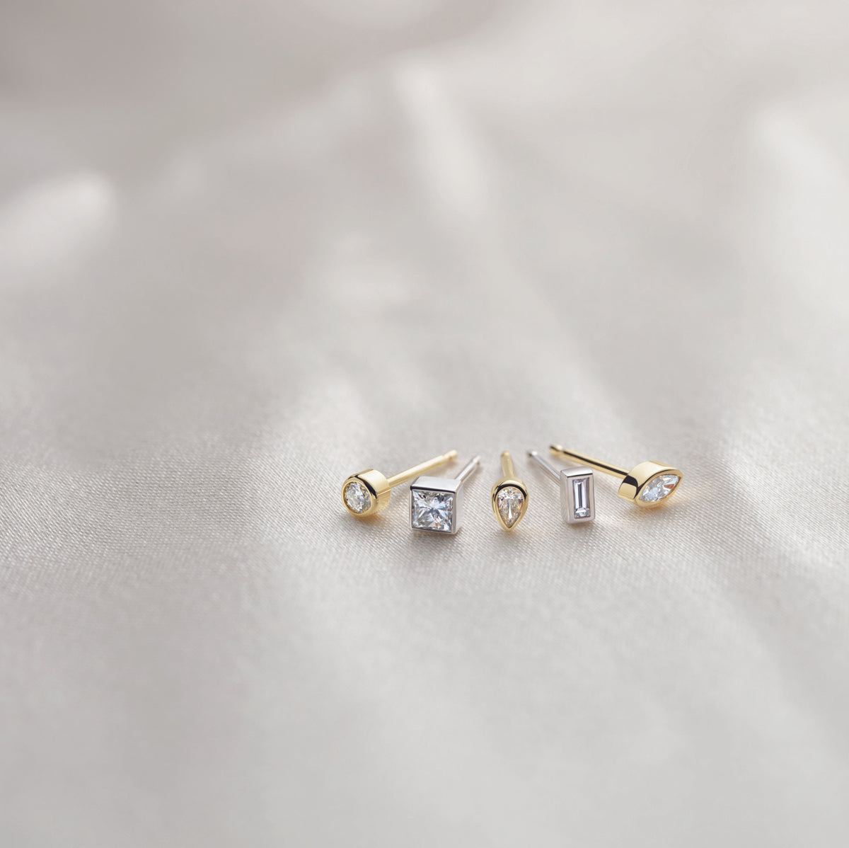Petite Bezel Post Earrings | Princess Cut Diamond