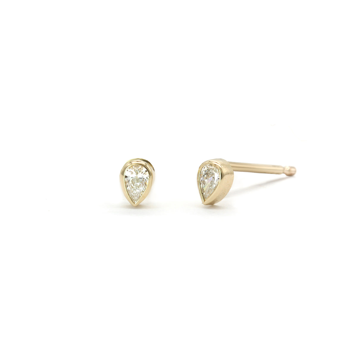 Petite Bezel Post Earrings | Pear Diamond